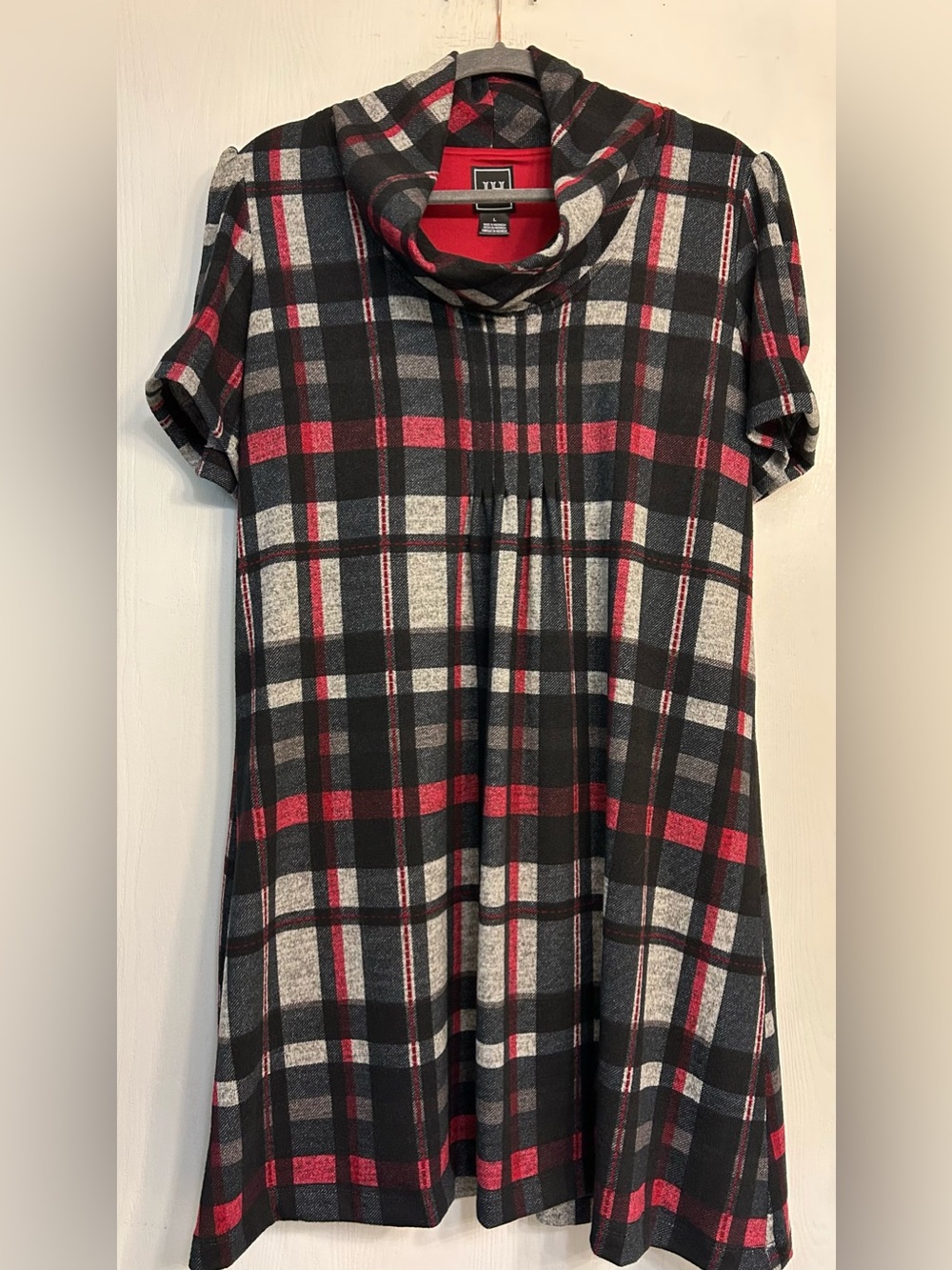 JH Collectibles Plaid Cozy Contemporary A-line Cowl Neck Ladies Dress Sz Large.